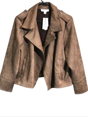 Philosophy Taupe Brown Suede-Style Moto Jacket